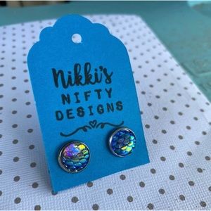 Blue hypoallergenic mermaid scale stud earrings